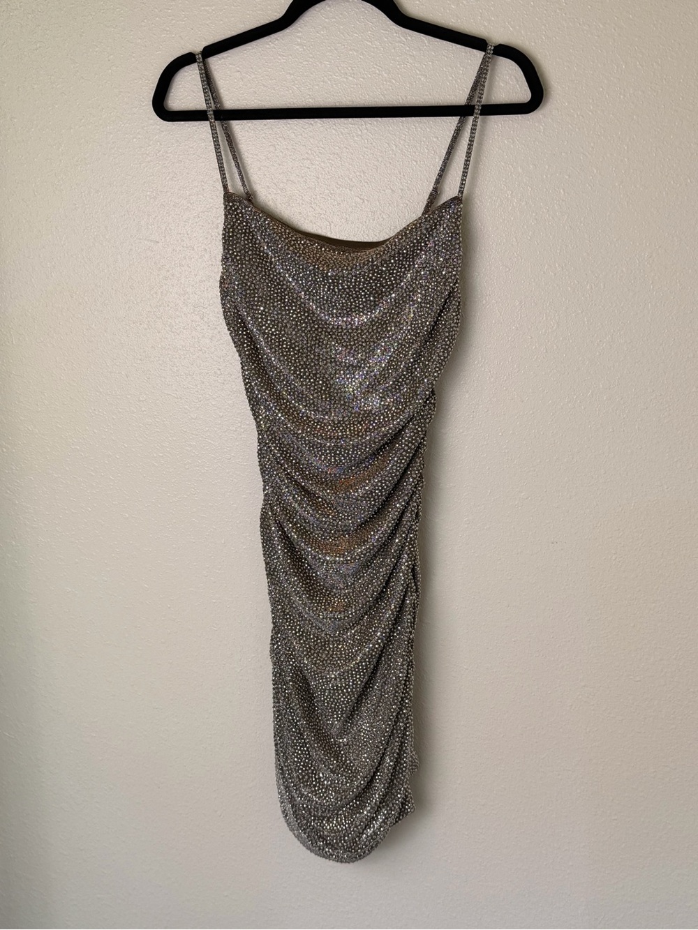 NWT AKIRA Silver Rhinestone Ruched Mini Dress - Picture 7 of 8